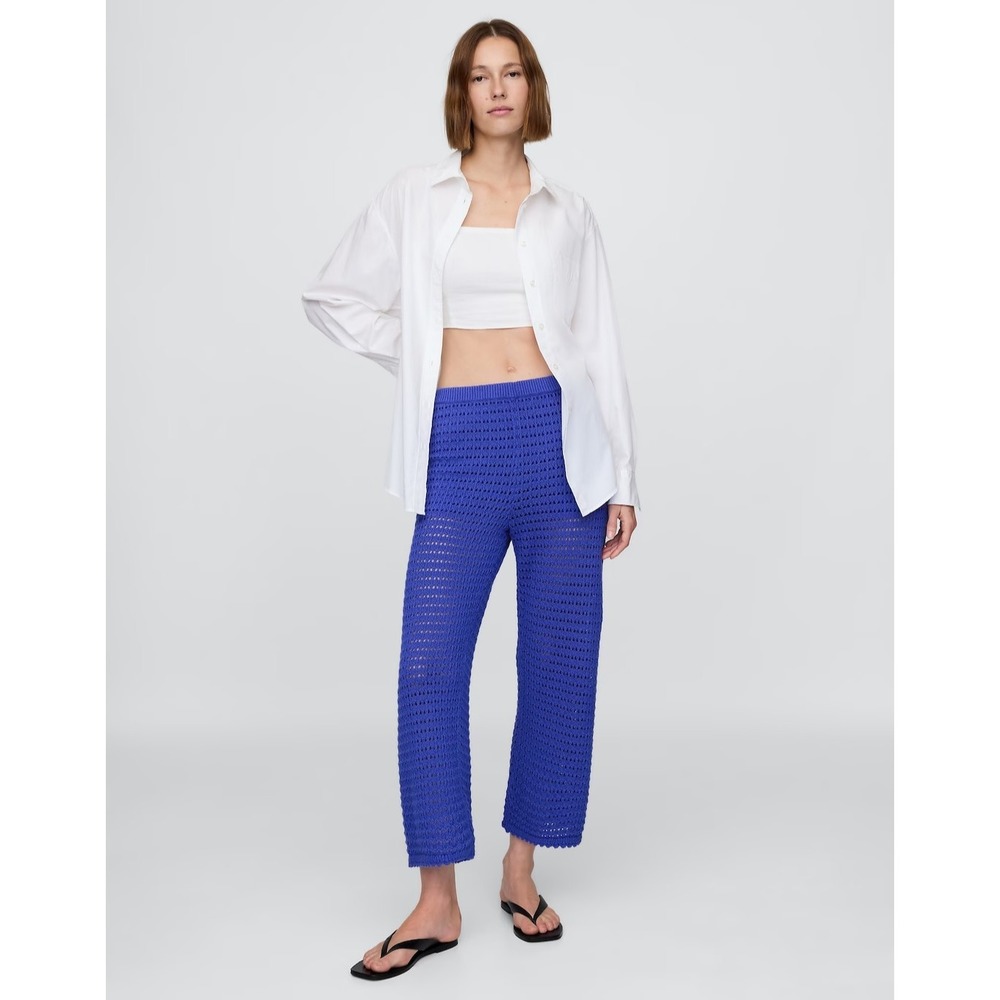 New Gap Pants Size XL Crochet Ankle 100% Cotton Wide Leg Pull On Cobalt Blue Y2K